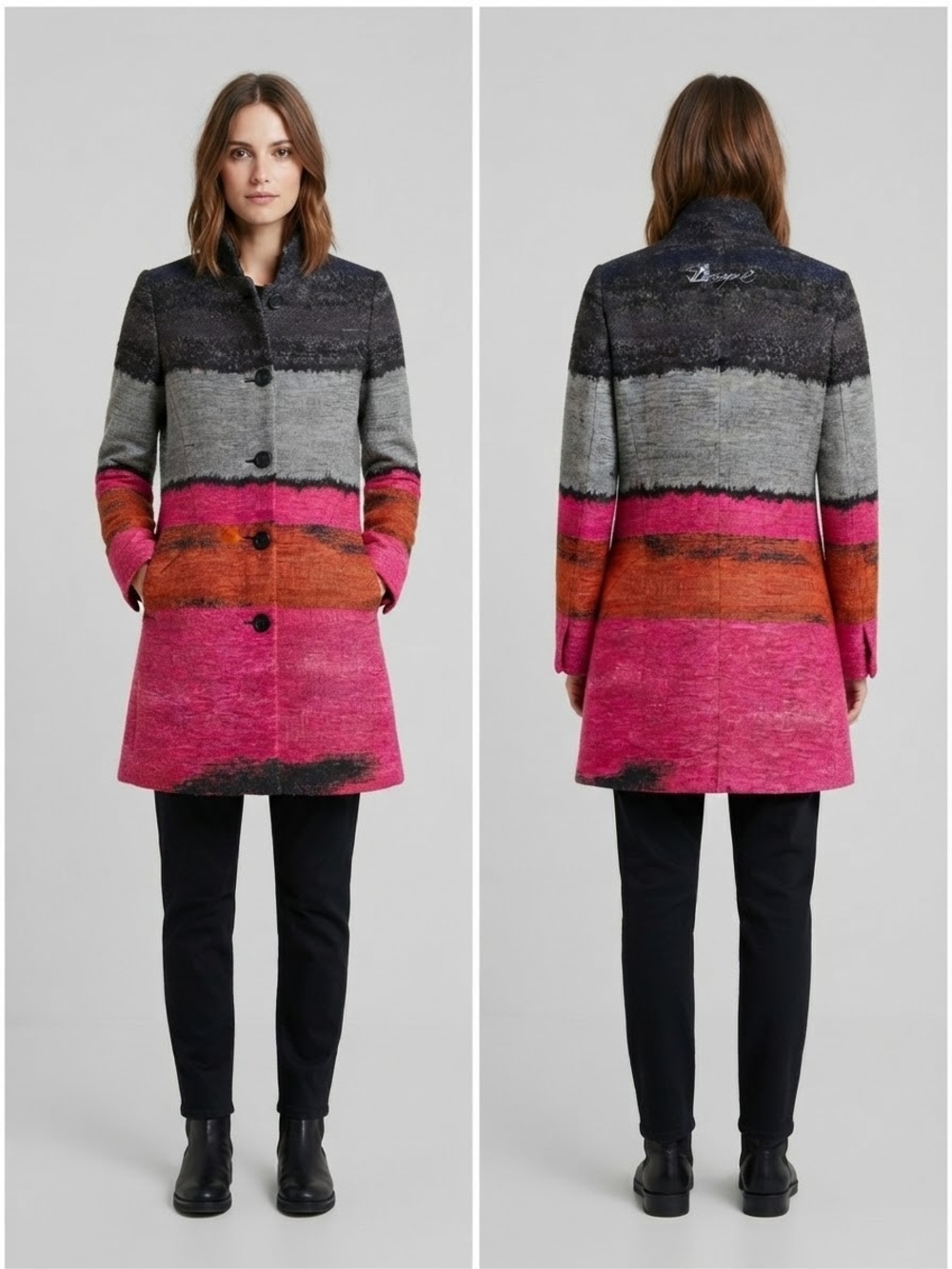 Desigual Multicolor Striped Wool-Blend Coat